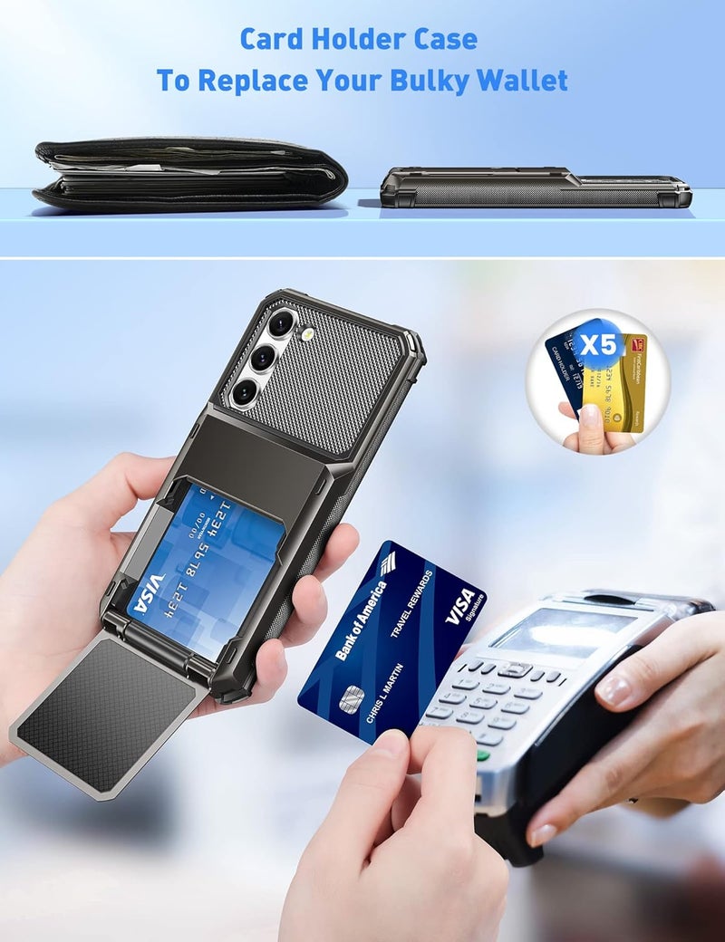 COOYA for Samsung S23 Case Wallet 5 Credit Card Holder Slot Flip Cover Galaxy S23 Wallet Case Back Pocket Dual Layer Protective Hard Shell TPU Rubber Bumper for Samsung Galaxy S23 6.1 Bronze Gunmetal - Image 3